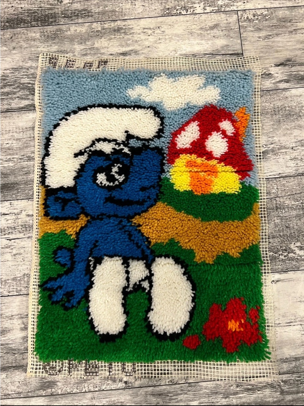 Blue Smurf Hooked Rug Wall Art - Home Accents
